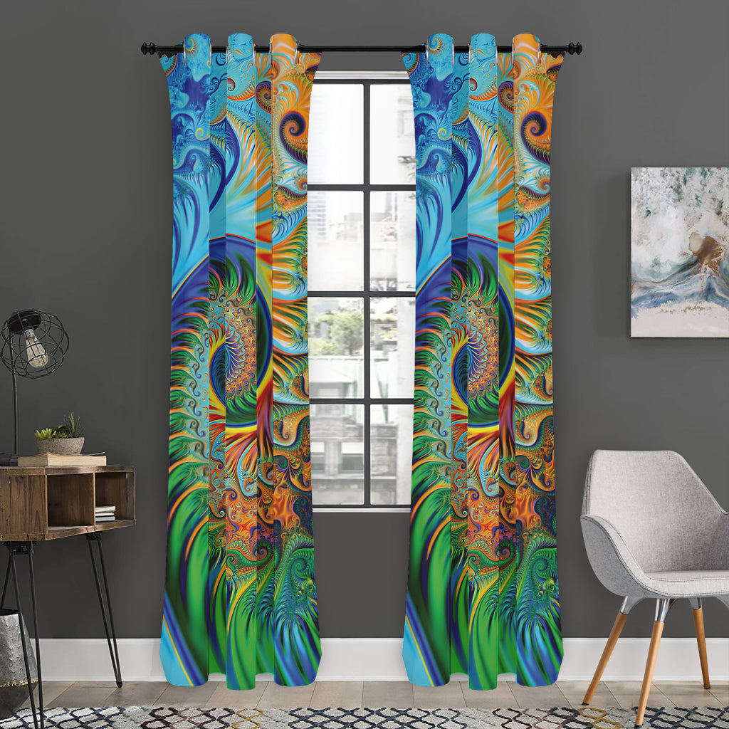 Trippy Fractal Print Curtain