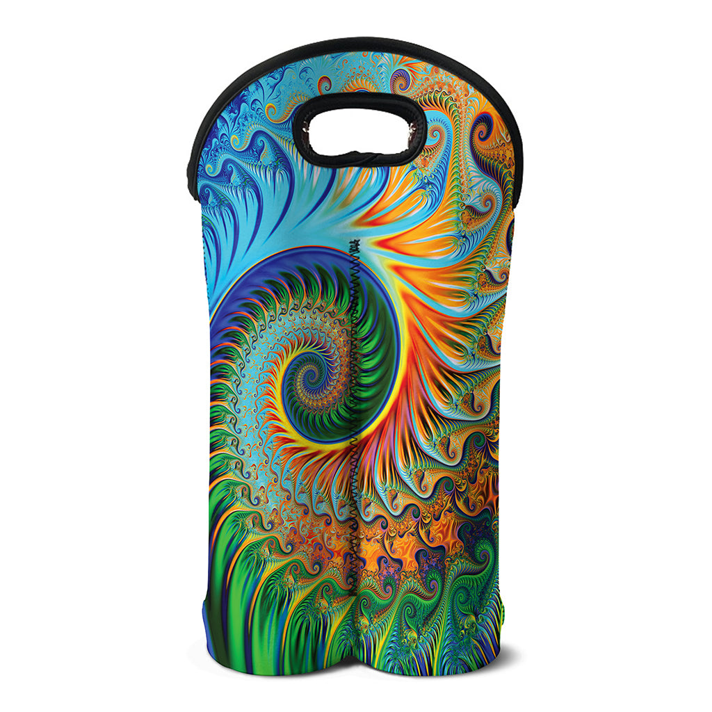 Trippy Fractal Print Double Neoprene Wine Tote