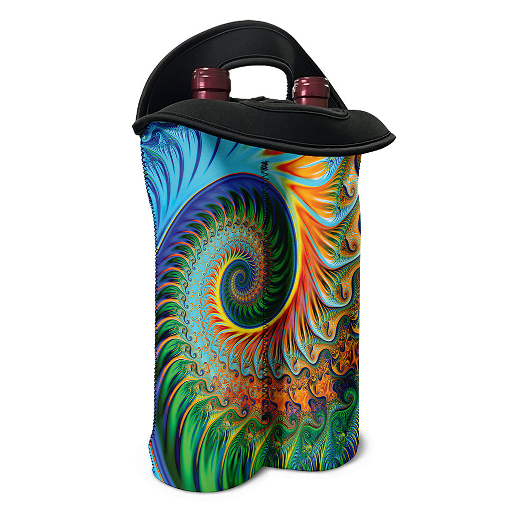 Trippy Fractal Print Double Neoprene Wine Tote