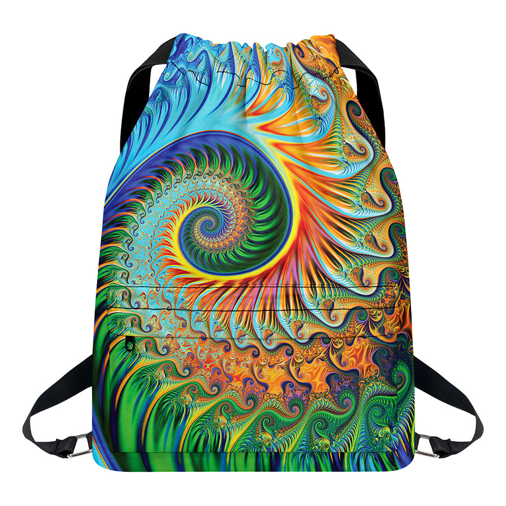 Trippy Fractal Print Drawstring Backpack