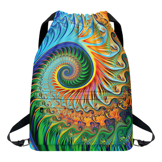 Trippy Fractal Print Drawstring Backpack
