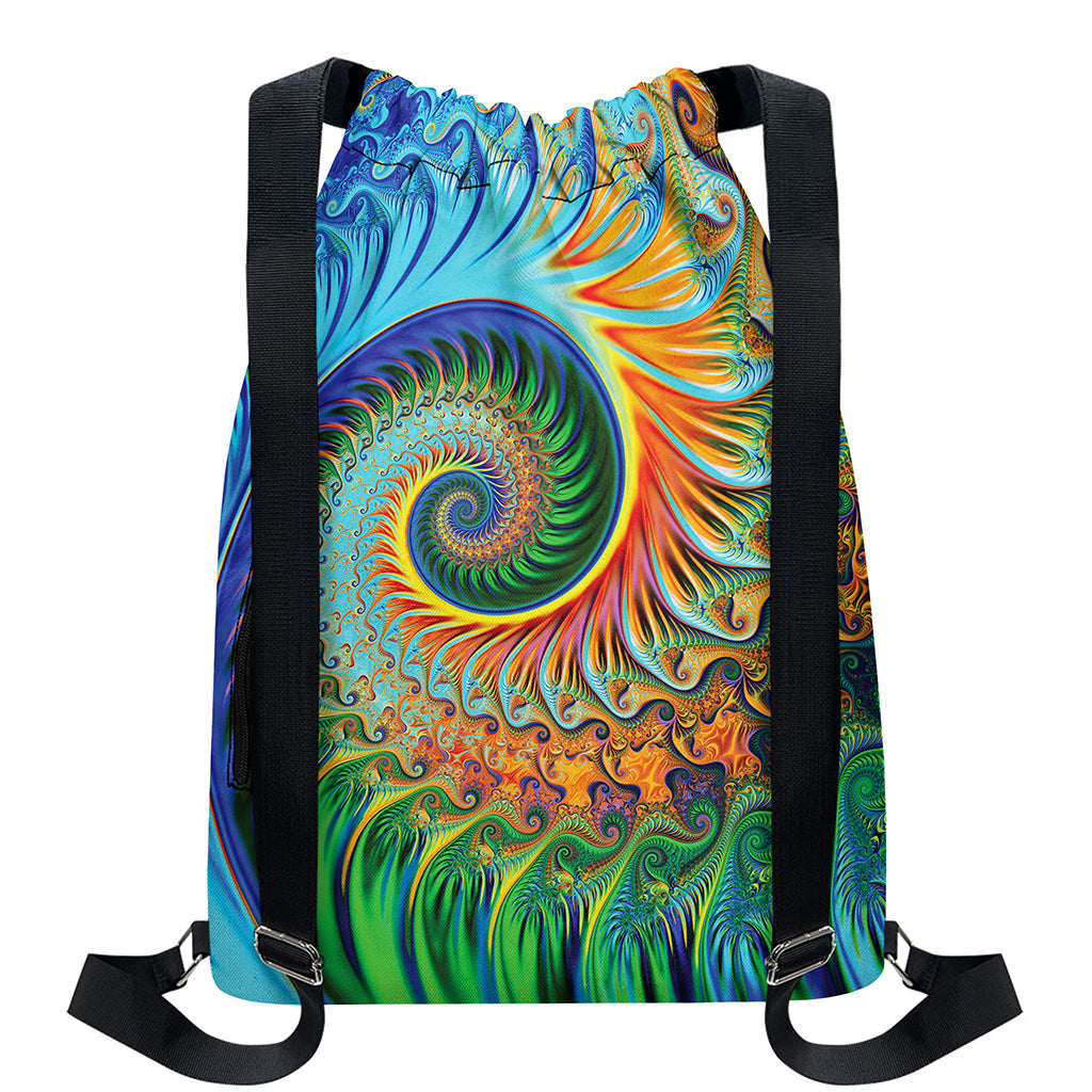 Trippy Fractal Print Drawstring Backpack
