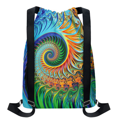 Trippy Fractal Print Drawstring Backpack