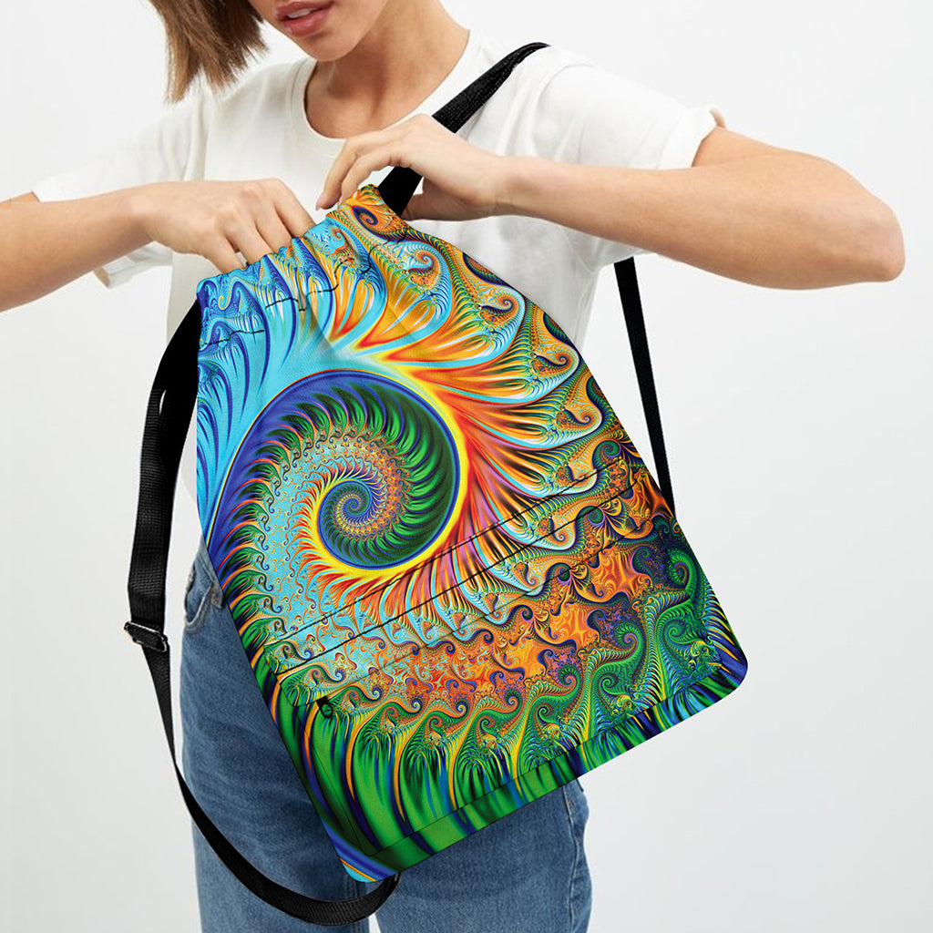 Trippy Fractal Print Drawstring Backpack
