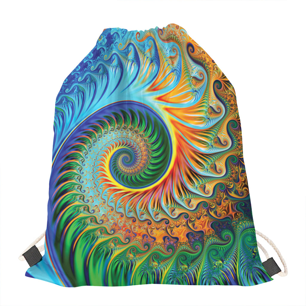 Trippy Fractal Print Drawstring Bag