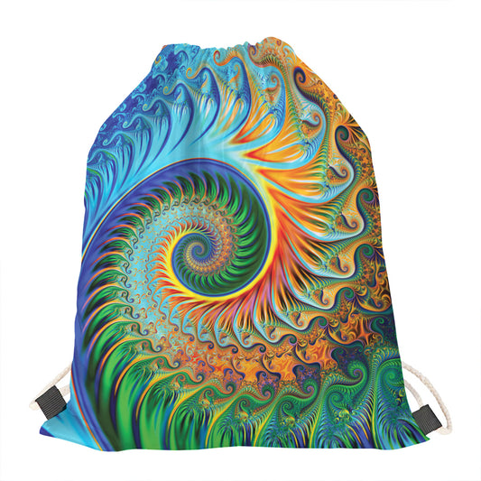 Trippy Fractal Print Drawstring Bag