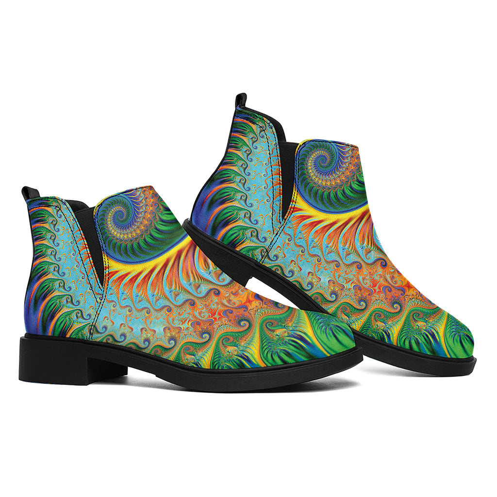 Trippy Fractal Print Flat Ankle Boots