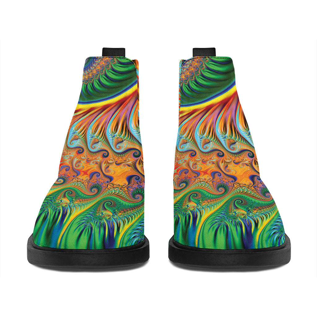 Trippy Fractal Print Flat Ankle Boots