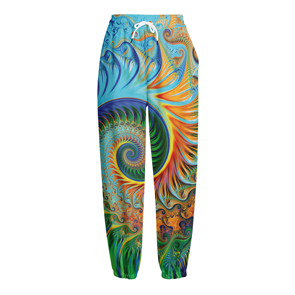 Trippy Fractal Print Fleece Lined Knit Pants