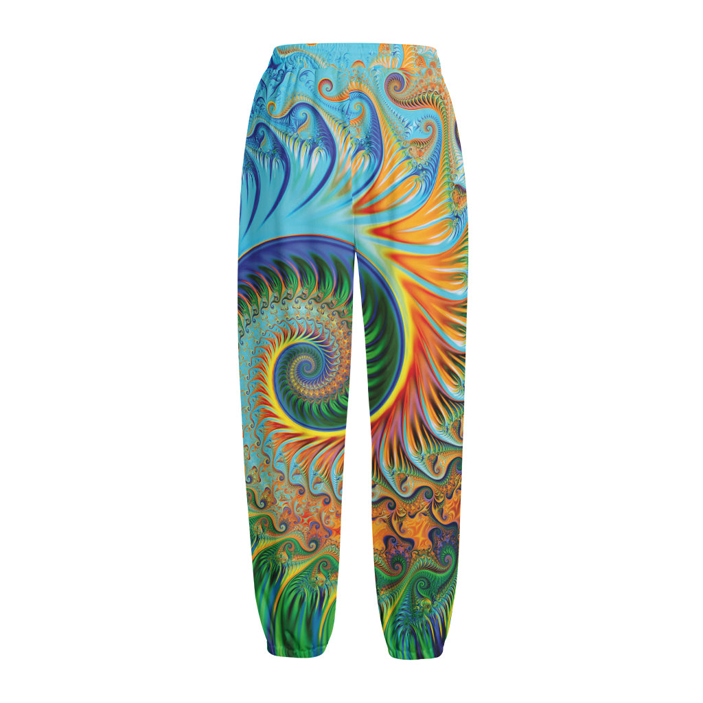 Trippy Fractal Print Fleece Lined Knit Pants