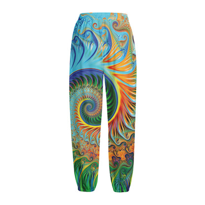 Trippy Fractal Print Fleece Lined Knit Pants