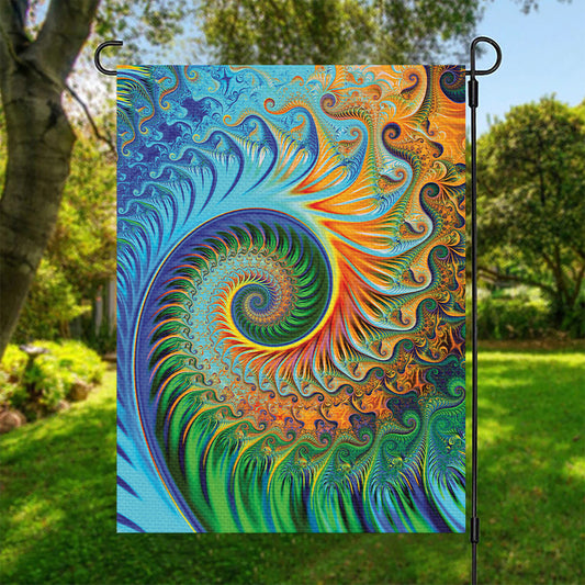 Trippy Fractal Print Garden Flag