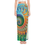 Trippy Fractal Print High Slit Maxi Skirt