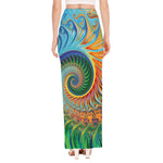 Trippy Fractal Print High Slit Maxi Skirt
