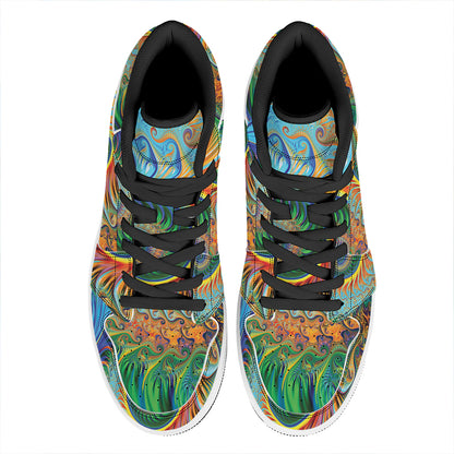 Trippy Fractal Print High Top Leather Sneakers