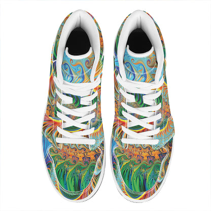 Trippy Fractal Print High Top Leather Sneakers