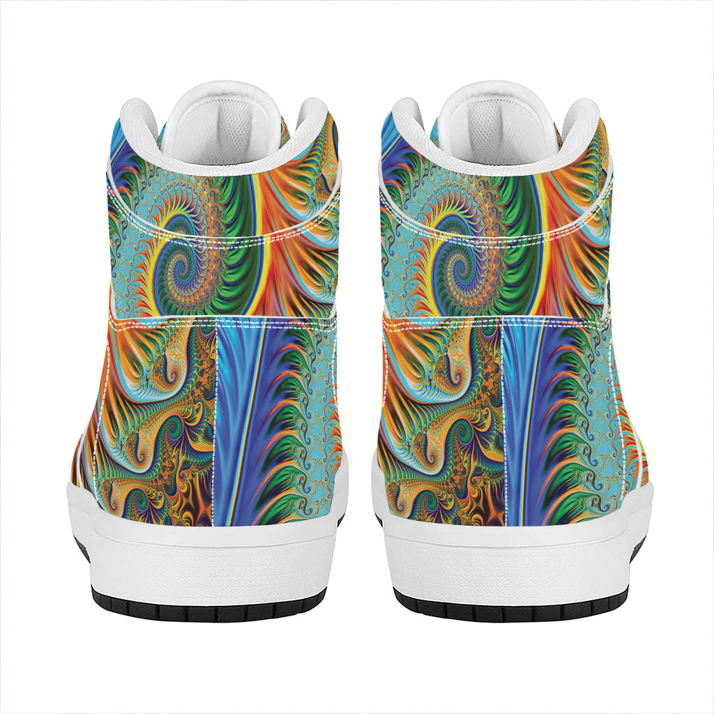 Trippy Fractal Print High Top Leather Sneakers