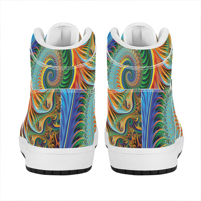 Trippy Fractal Print High Top Leather Sneakers