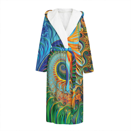 Trippy Fractal Print Hooded Bathrobe