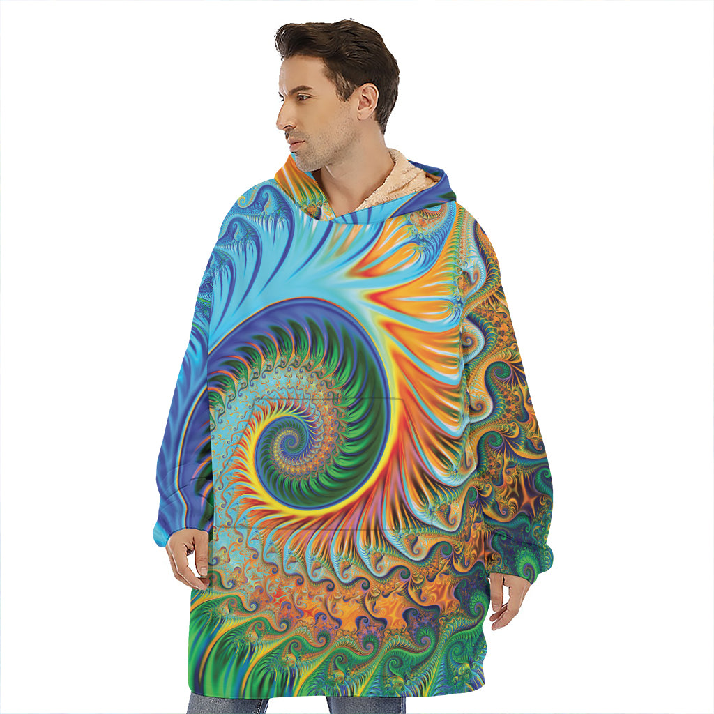 Trippy Fractal Print Hoodie Blanket