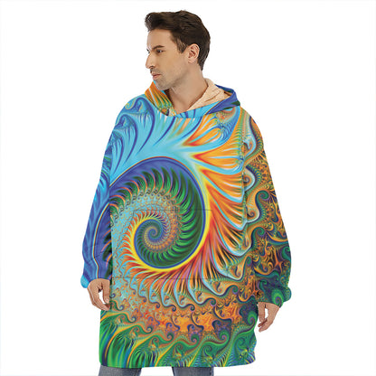 Trippy Fractal Print Hoodie Blanket