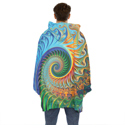 Trippy Fractal Print Hoodie Blanket