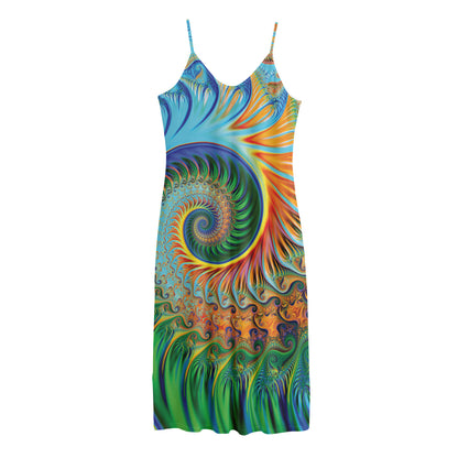 Trippy Fractal Print Jersey Midi Cami Dress
