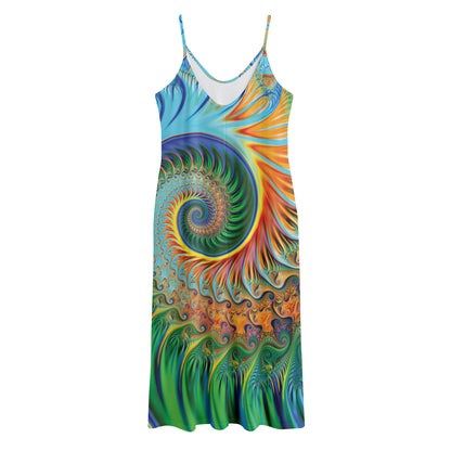 Trippy Fractal Print Jersey Midi Cami Dress