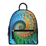 Trippy Fractal Print Leather Backpack