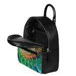 Trippy Fractal Print Leather Backpack