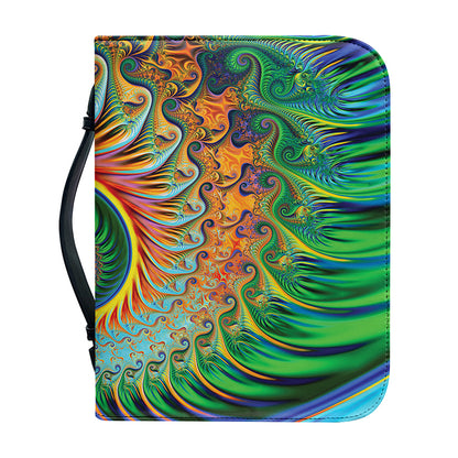 Trippy Fractal Print Leather Bible Cover