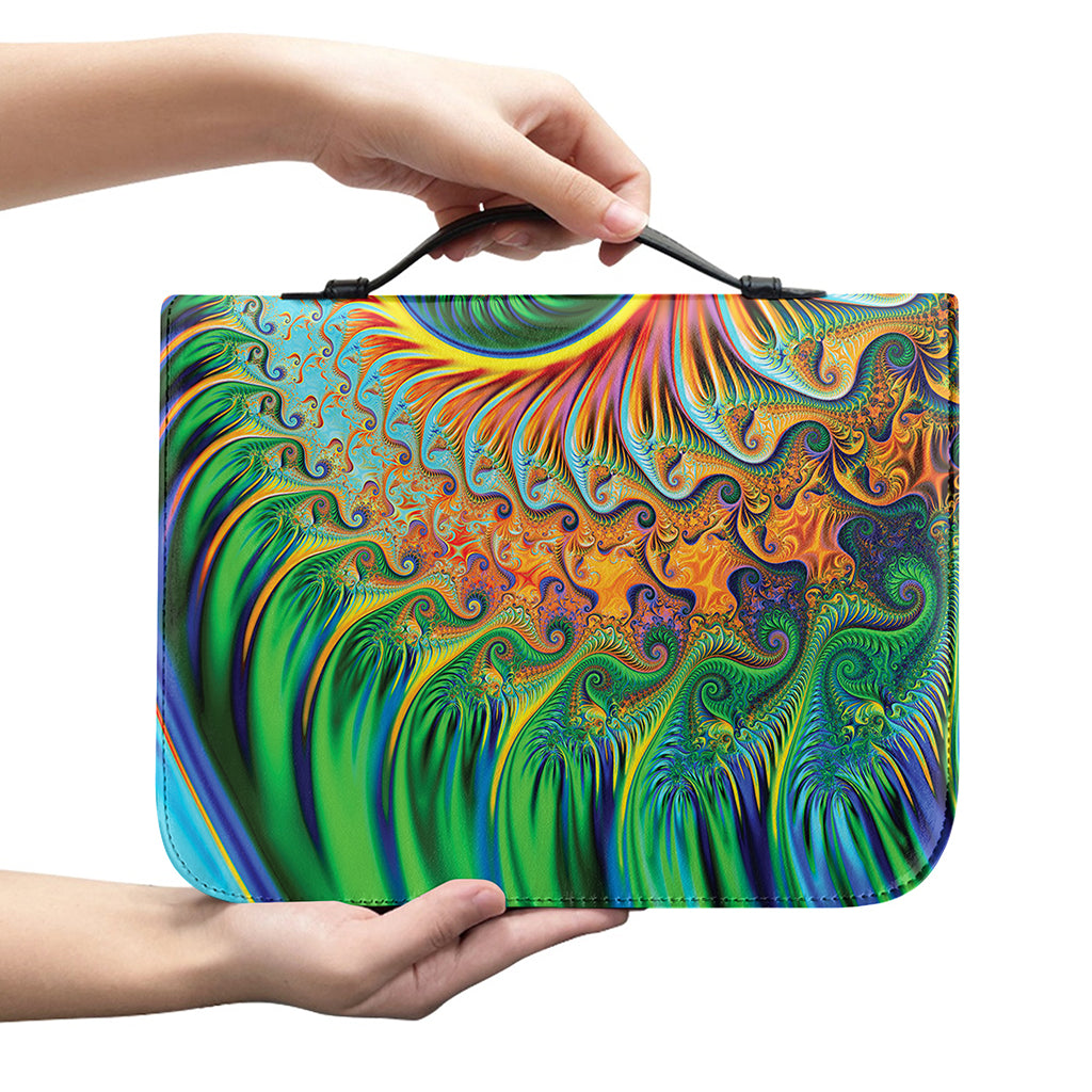 Trippy Fractal Print Leather Bible Cover