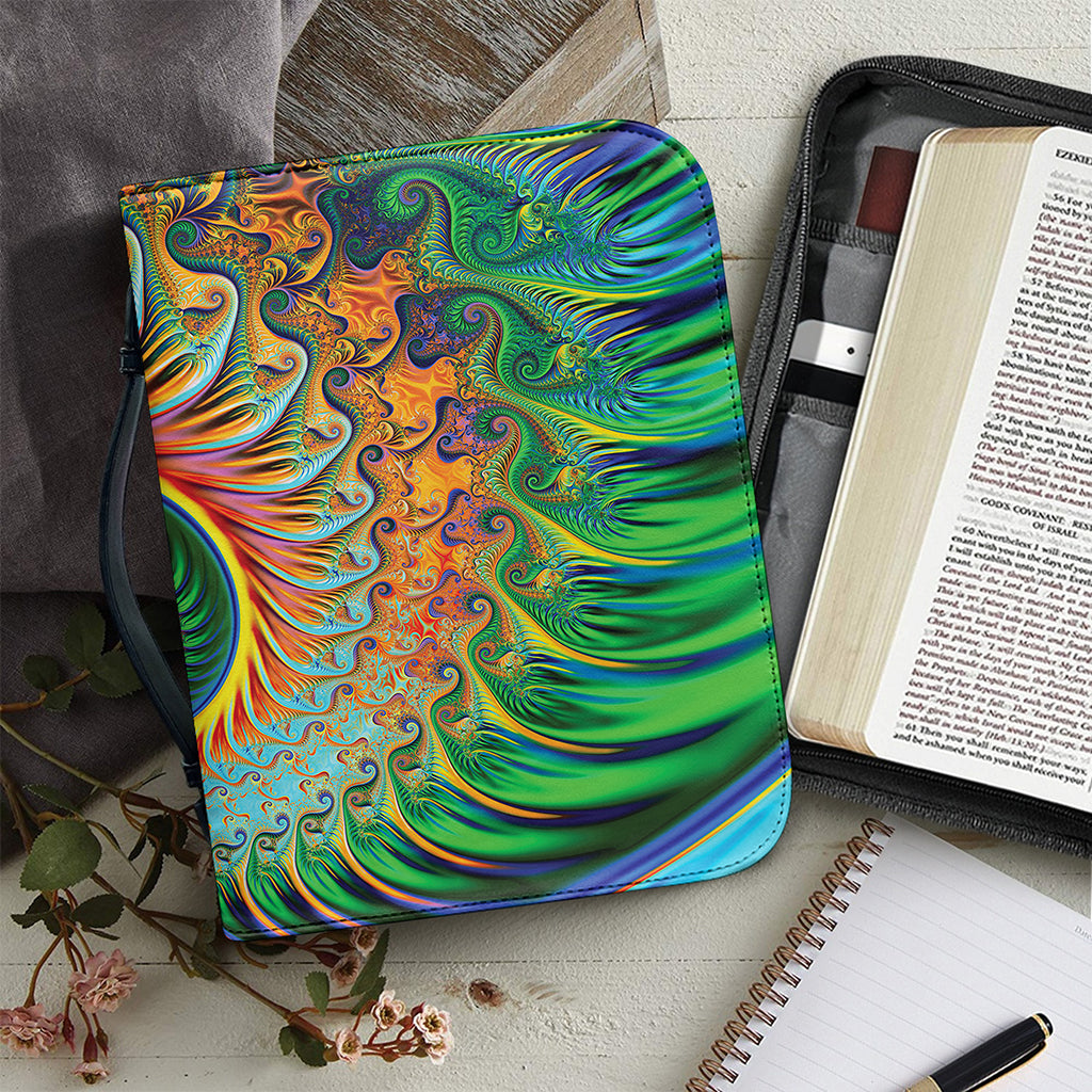 Trippy Fractal Print Leather Bible Cover