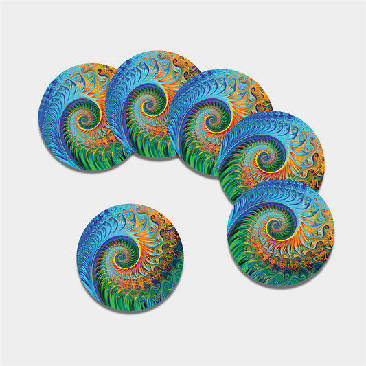 Trippy Fractal Print Leather Coaster Set