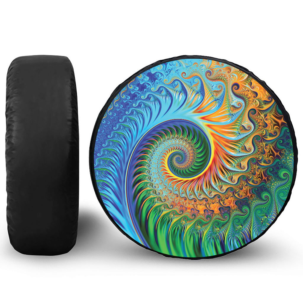 Trippy Fractal Print Leather Spare Tire Cover