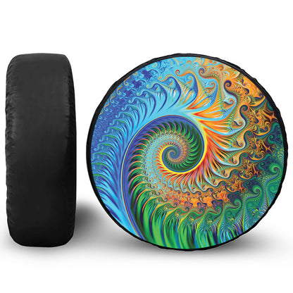 Trippy Fractal Print Leather Spare Tire Cover