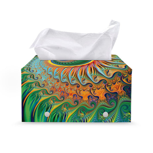 Trippy Fractal Print Leather Tissue Box Cover