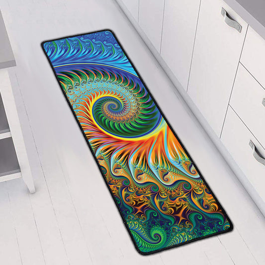 Trippy Fractal Print Long Kitchen Mat