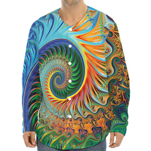 Trippy Fractal Print Long Sleeve Baseball Jersey