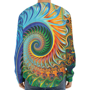 Trippy Fractal Print Long Sleeve Baseball Jersey