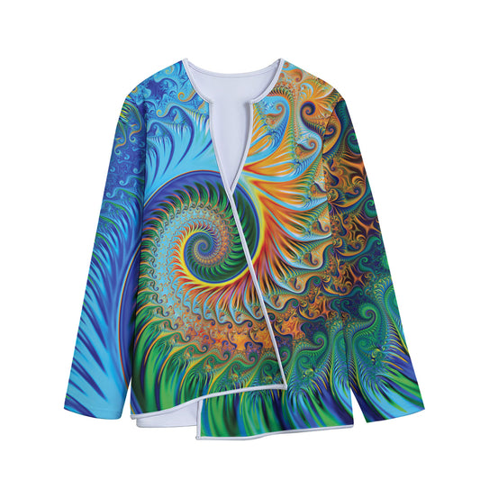 Trippy Fractal Print Long Sleeve Short Coat