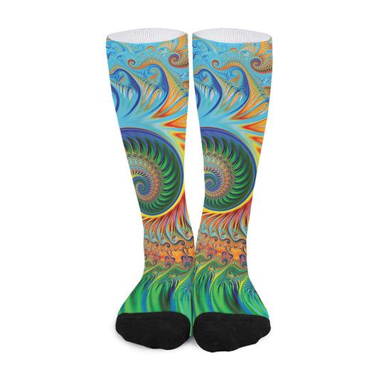 Trippy Fractal Print Long Socks