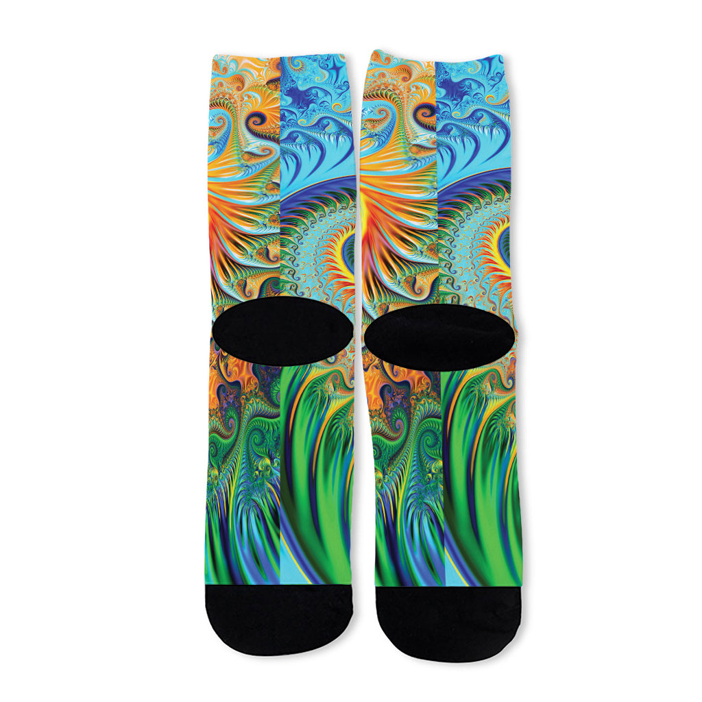Trippy Fractal Print Long Socks