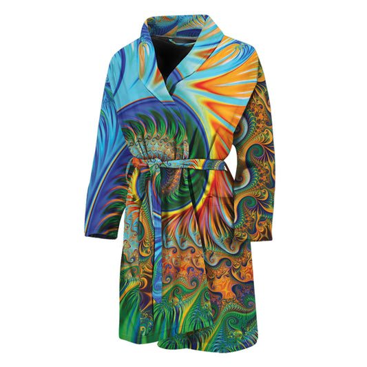 Trippy Fractal Print Men's Bathrobe
