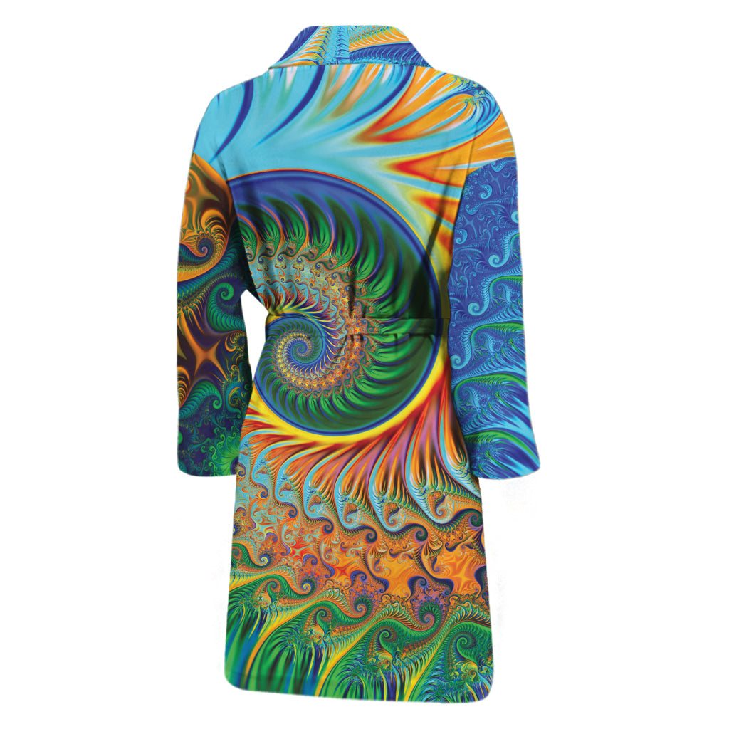 Trippy Fractal Print Men's Bathrobe