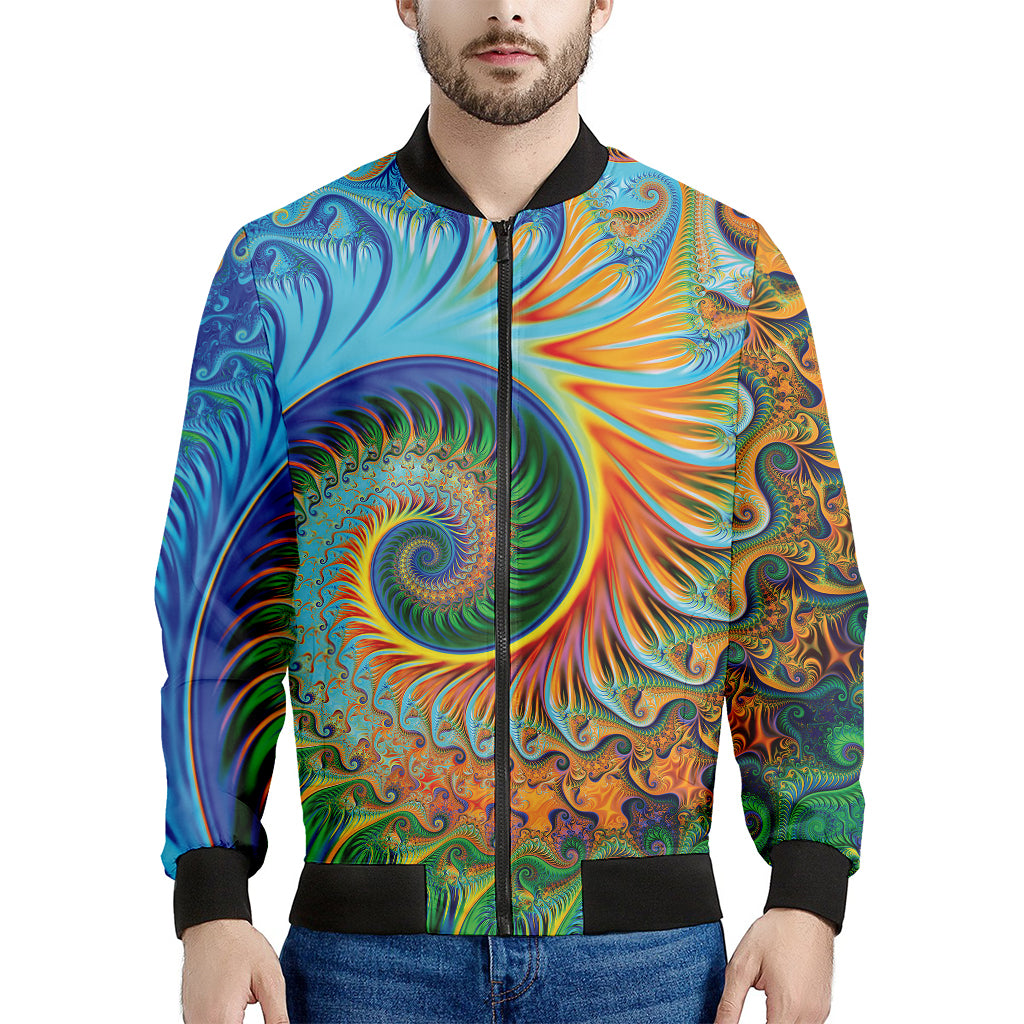 Trippy Fractal Print Men's Bomber Jacket
