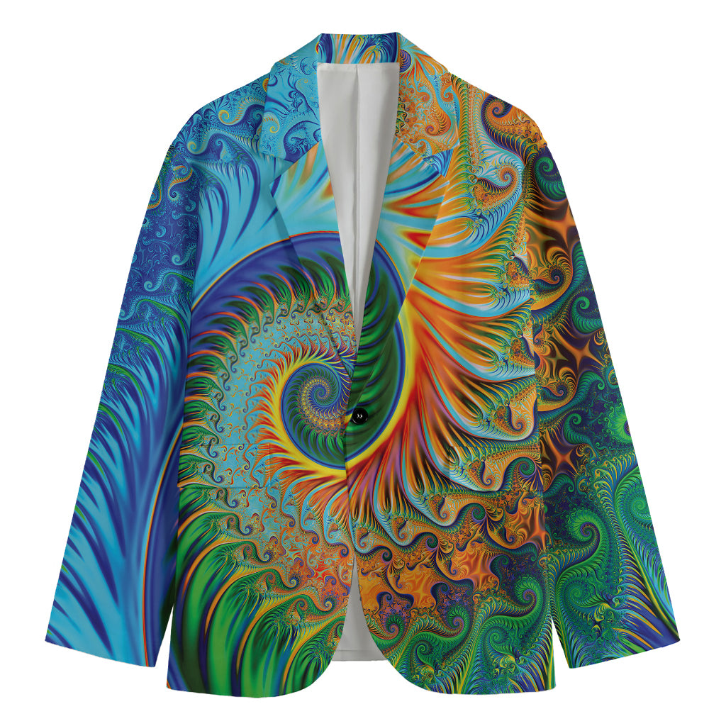 Trippy Fractal Print Men's Cotton Blazer