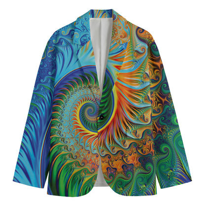 Trippy Fractal Print Men's Cotton Blazer