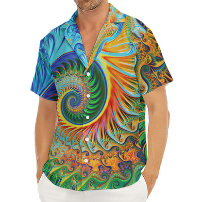 Trippy Fractal Print Men's Deep V-Neck Shirt