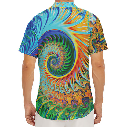 Trippy Fractal Print Men's Deep V-Neck Shirt